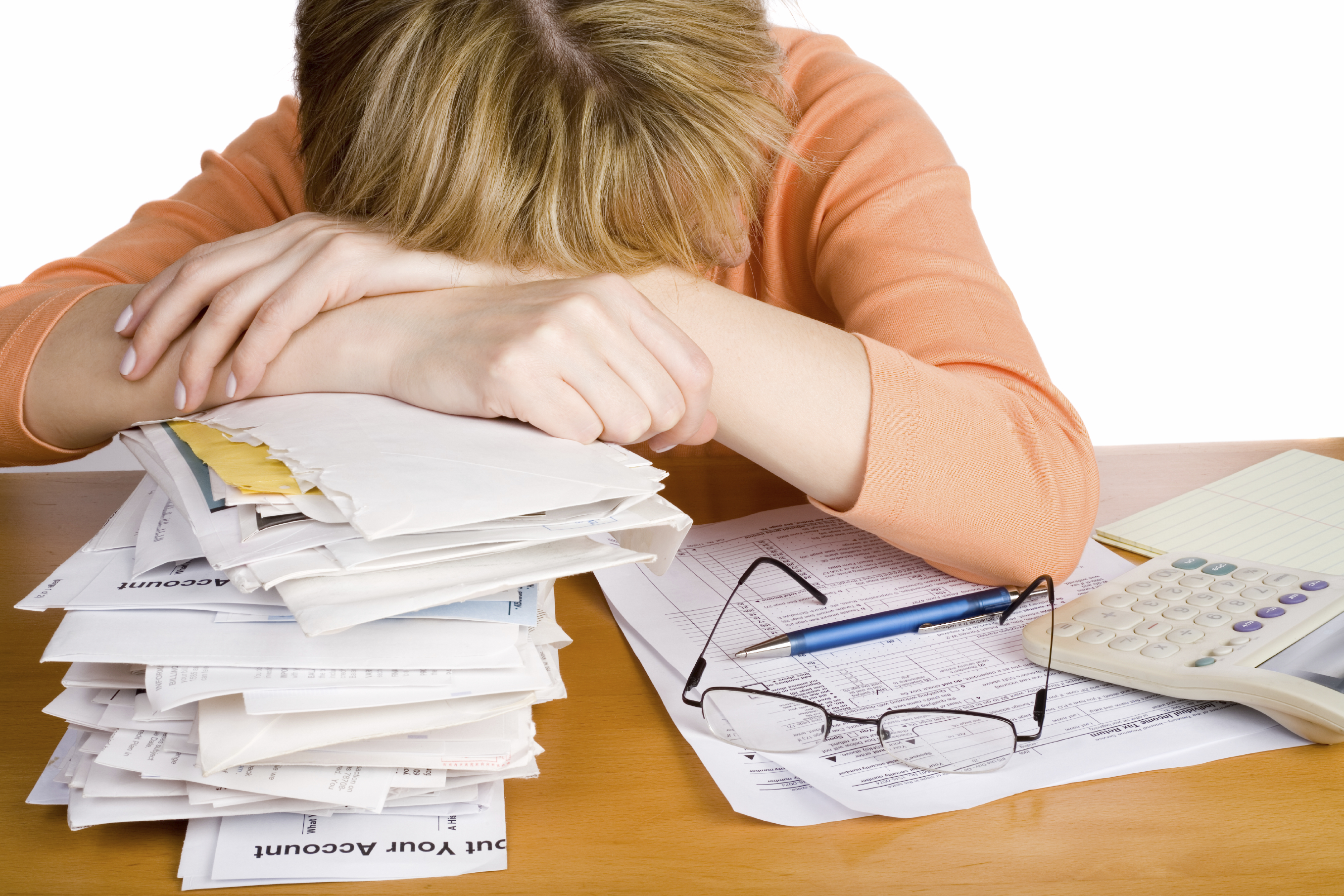 Woman exhausted over her overdue taxes